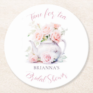 Elegant Tea Party Bridal Shower Round Paper Coaster