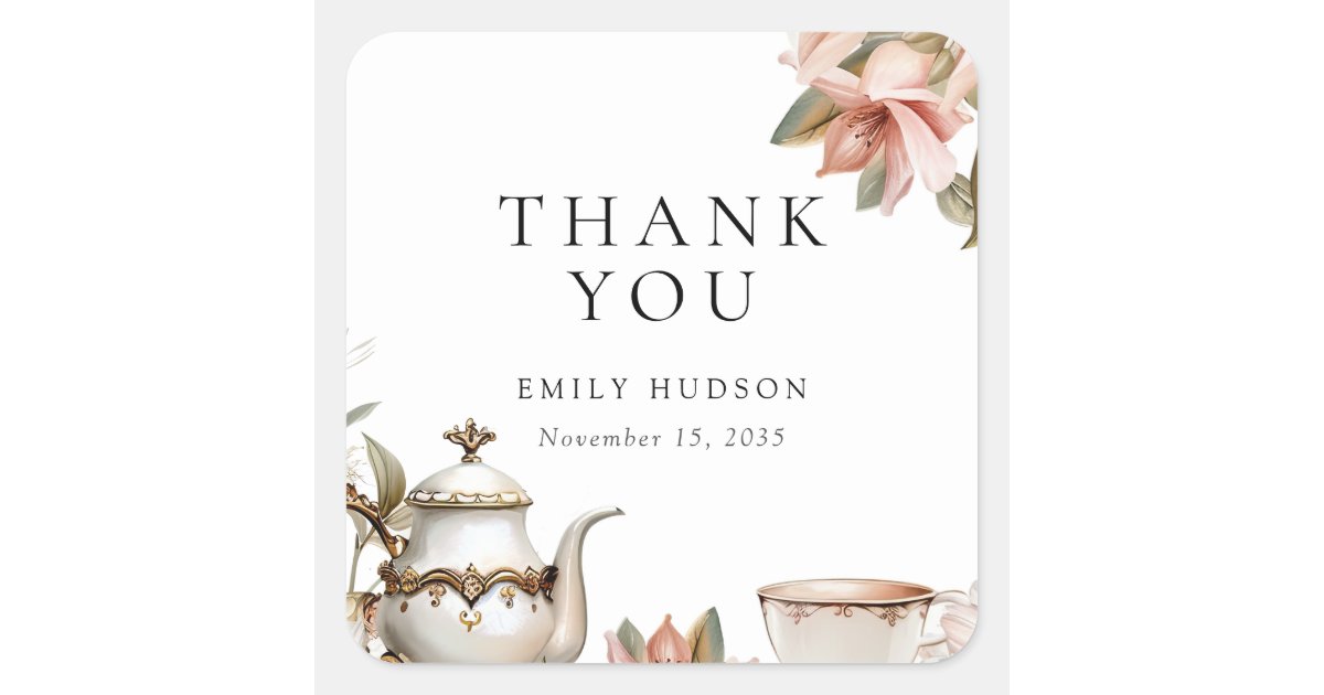 Elegant Tea Party Bridal Shower Square Sticker | Zazzle