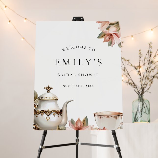 Elegant Tea Party Bridal Shower Welcome Sign (In Situ (Stand))