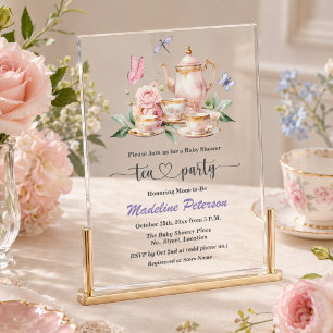 Elegant Tea Party Butterflies Baby Shower Acrylic Invitations