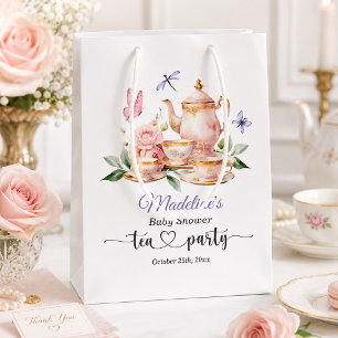 Elegant Tea Party Butterflies Baby Shower Medium Gift Bag