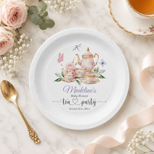 Elegant Tea Party Butterflies Baby Shower Paper Plates