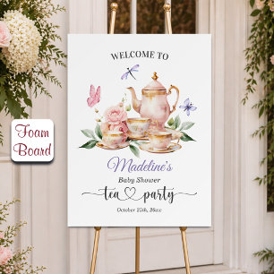 Elegant Tea Party Butterflies Baby Shower Welcome Foam Board