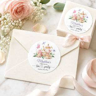 Elegant Tea Party Butterflies Bridal Shower Classic Round Sticker