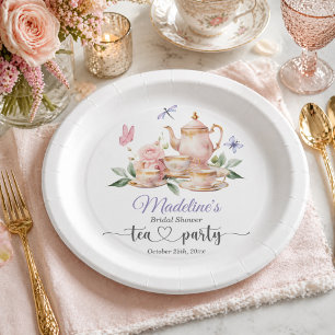 Elegant Tea Party Butterflies Bridal Shower Paper Plates
