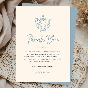 Elegant Tea Party Dusty Blue Teapot Bridal Shower  Thank You Card