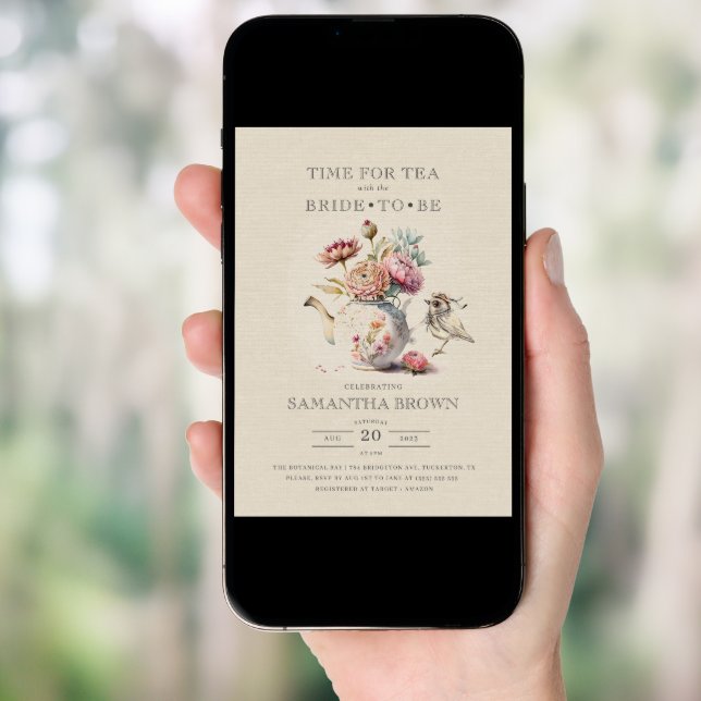 Elegant Tea Party Floral Bridal Shower Invitation (Front Digital)