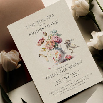 Elegant Tea Party Floral Bridal Shower Invitation by thebusinessbunny at Zazzle