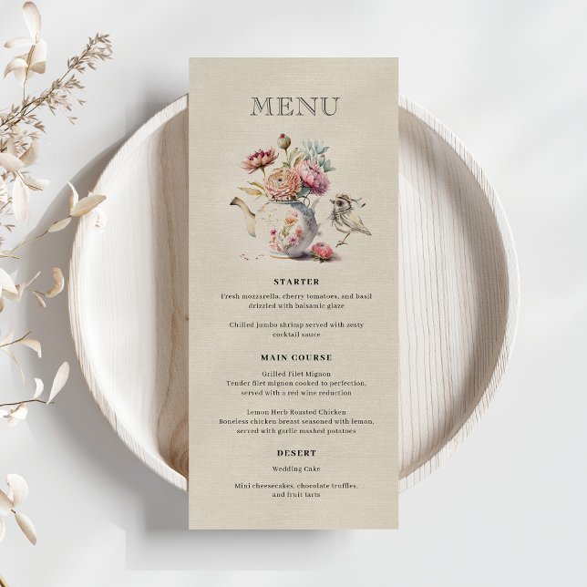 Elegant Tea Party Floral Bridal Shower Menu (Creator Uploaded)