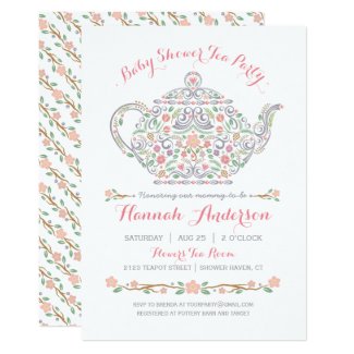 Elegant Tea Party Girl Baby Shower • Teapot Card