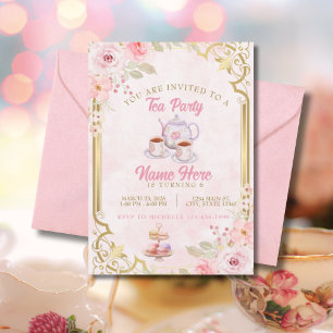 Elegant Tea Party Pink Birthday Party Invitation
