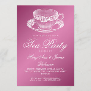 Elegant Tea Party Vintage Tea Cup Pink Invitation