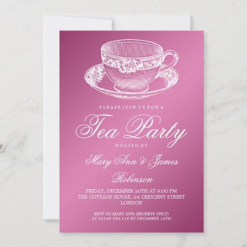 Elegant Tea Party Vintage Tea Cup Pink Invitation