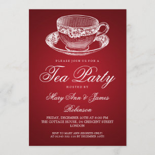 Elegant Tea Party Vintage Tea Cup Red Invitation