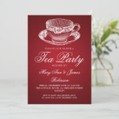 Elegant Tea Party Vintage Tea Cup Red Invitation (Standing Front)