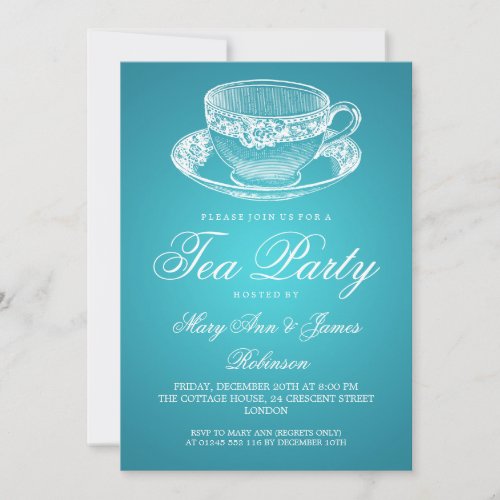 Elegant Tea Party Vintage Tea Cup Turquoise Invitation