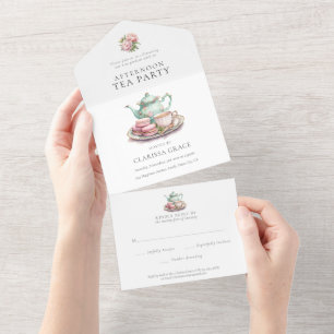 Elegant Tea Party Watercolor All in One Invitation