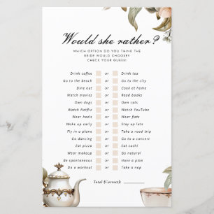 Elegant Tea Party Would She Rather Bridal Game