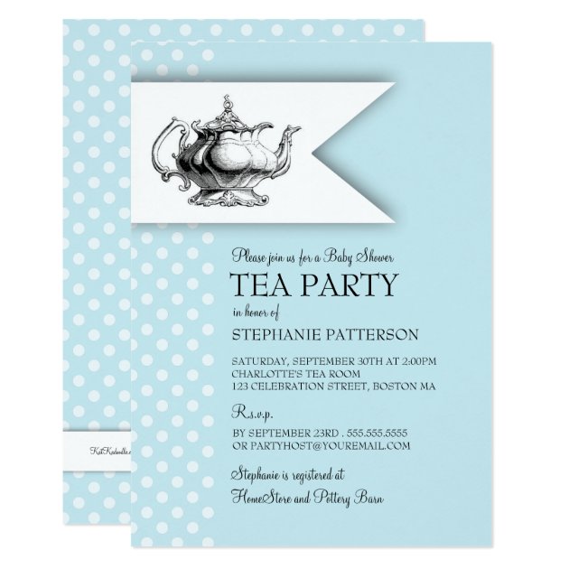 Elegant Tea Polka Dot Boy Baby Shower Tea Party Invitation