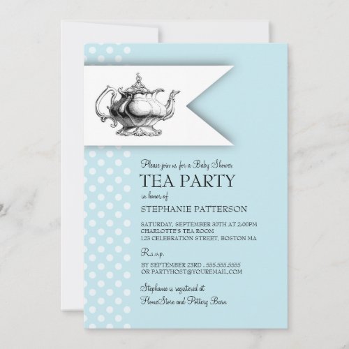 Elegant Tea Polka Dot Boy Baby Shower Tea Party Announcements