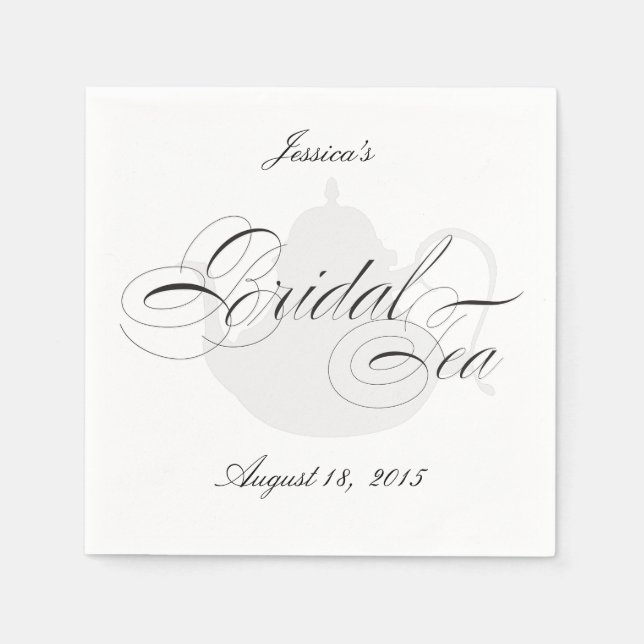 Elegant Tea Pot Bridal Shower Personalized Napkins (Front)