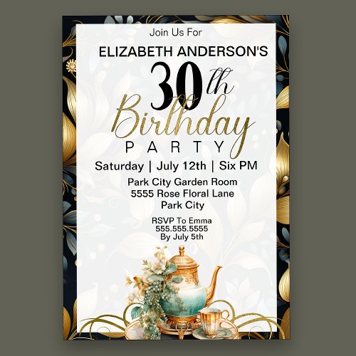 Elegant Tea Set 30th Birthday Invitation