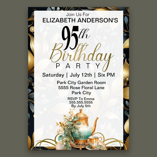 Elegant Tea Set 95th Birthday Invitation