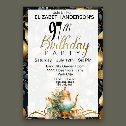 Elegant Tea Set 97th Birthday Invitation