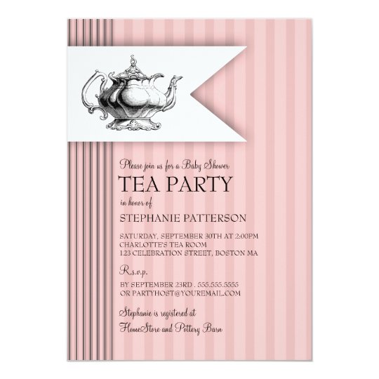 Elegant Tea Ticking Stripe Baby Shower Tea Party Invitation | Zazzle.com