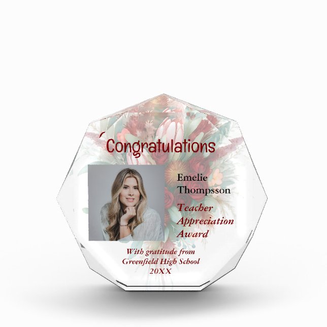 Elegant Teacher Appreciation Award Keepsake Photo Block (Front)