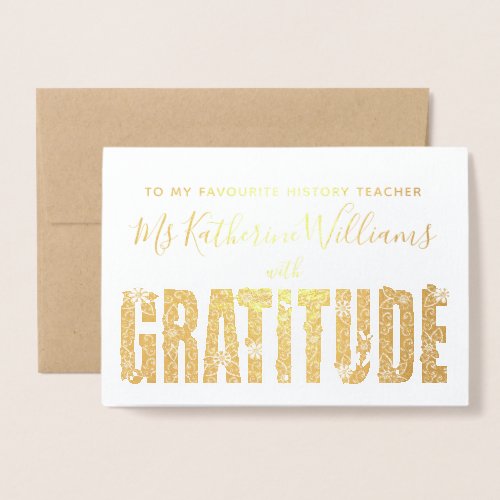 Elegant Teacher Appreciation Day Thank You Gold Foil Card
