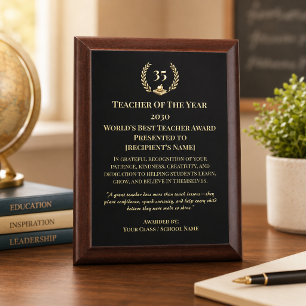 Elegant Teacher of Year Gold Award Plaque