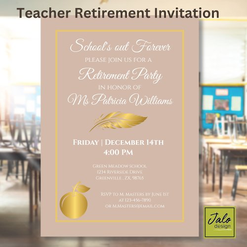 Elegant Teacher Pastel Brown Gold Retirement Party