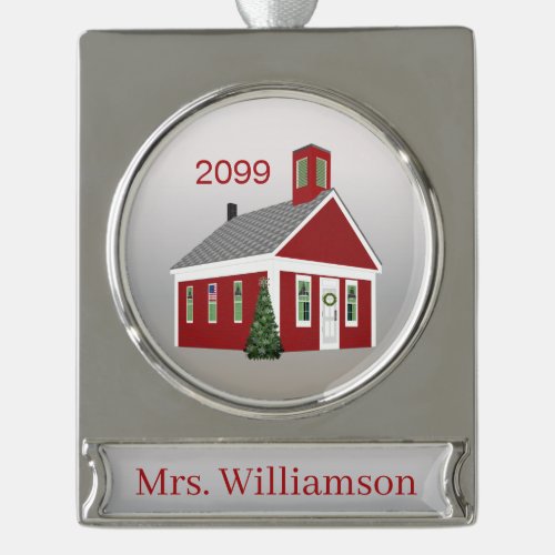 Elegant Teacher Principal Banner Personalized  Sil Silver Plated Banner Ornament