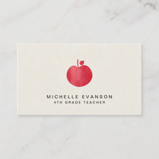 Elegant Teacher Professional Instructor Red Apple Business Card | Zazzle