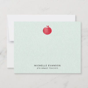 Elegant Teacher Simple Red Apple Mint Green Note Card