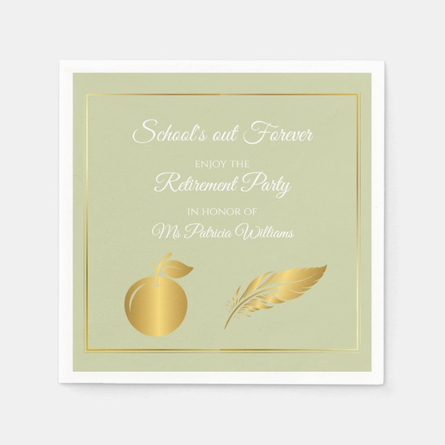 Elegant Teachers Golden Pastel Retirement Party  Napkins (Front)