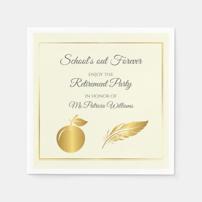 Elegant Teachers Golden Pastel Retirement Party  Napkins (Front)