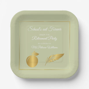 Elegant Teachers Golden Pastel Retirement Party Paper Plates