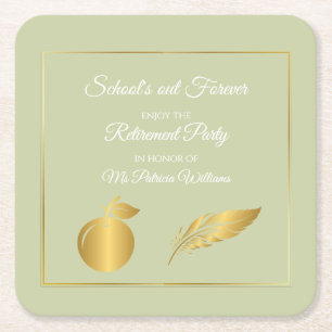 Elegant Teachers Golden Pastel Retirement Party Square Paper Coaster
