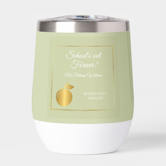 Elegant Teachers Golden Pastel Retirement Party  Thermal Wine Tumbler (Front)
