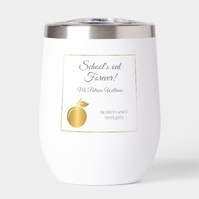 Elegant Teachers Golden Pastel Retirement Party  Thermal Wine Tumbler (Front)