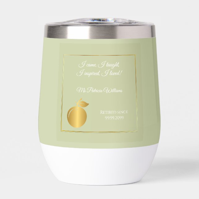 Elegant Teachers Golden Pastel Retirement Party  Thermal Wine Tumbler (Front)
