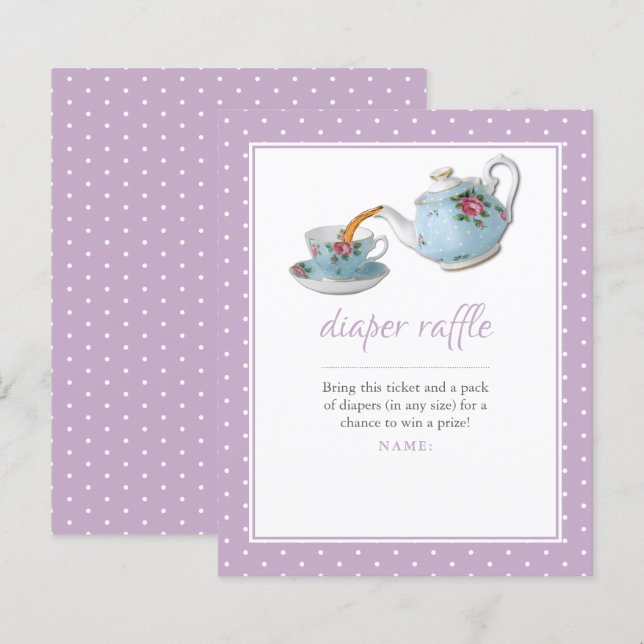 Elegant Teacup Baby Shower Tea Party Diaper Raffle (Front/Back)