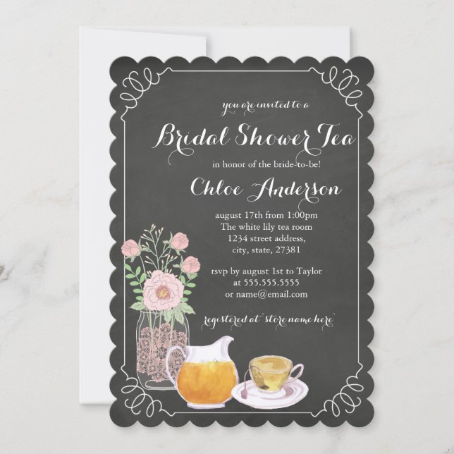 Elegant Teacup Chalkboard Bridal Shower Invitation (Front)