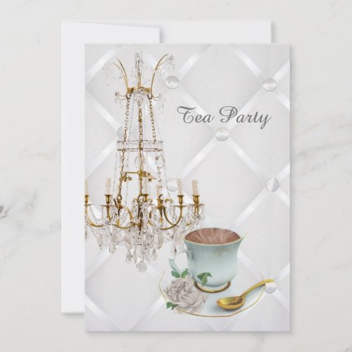 elegant teacup chandelier vintage tea party invitation