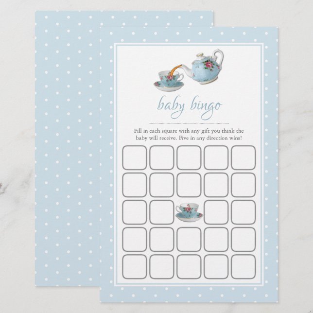 Elegant Teacups Baby Shower Tea Party Bingo (Front/Back)