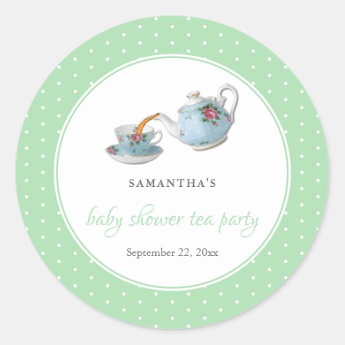 Elegant Teacups Baby Shower Tea Party Classic Round Sticker