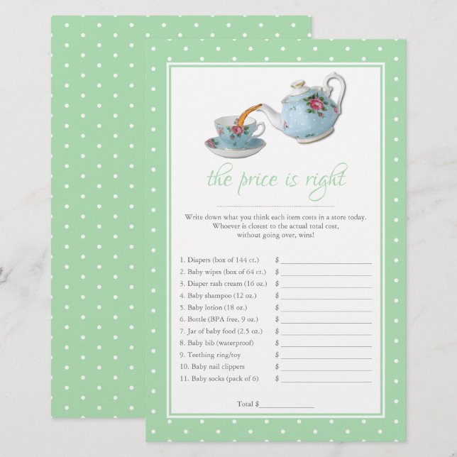 Elegant Teacups Baby Shower Tea Party Game (Front/Back)