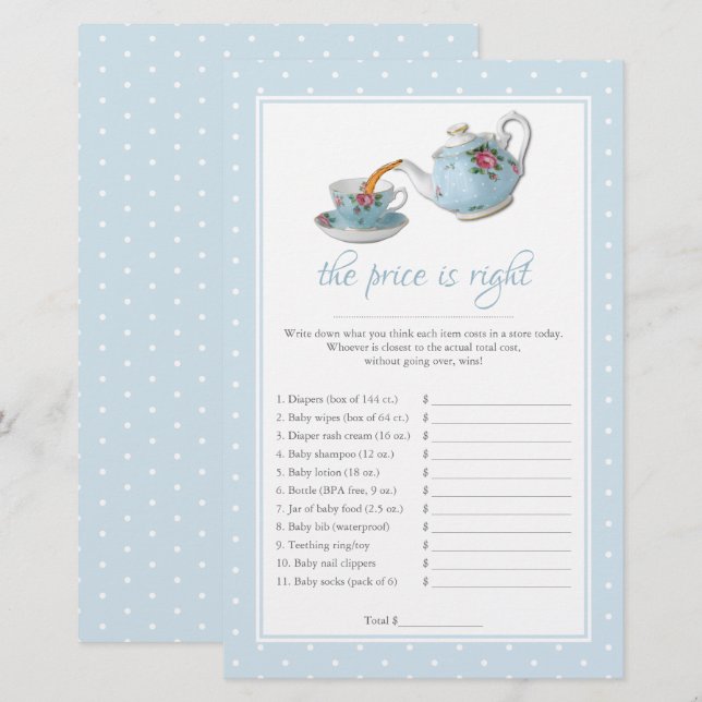 Elegant Teacups Baby Shower Tea Party Game (Front/Back)